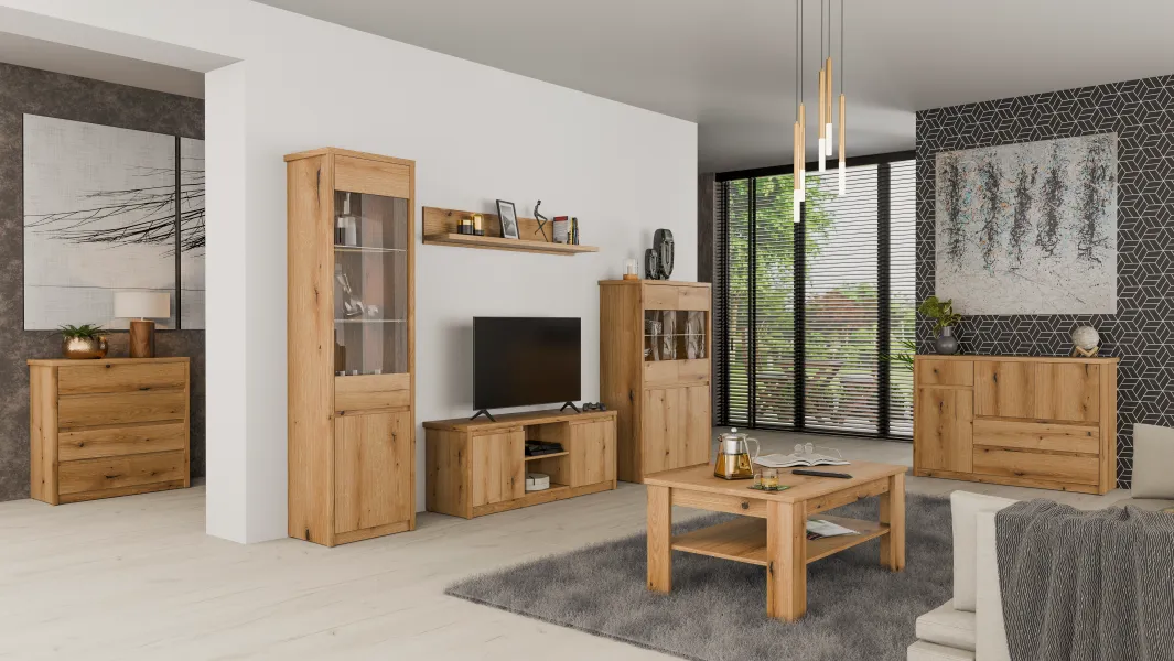 Fotorealistyczna wizualizacja 3D zdjęcia aranżacyjnego mebli salonowych.